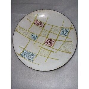 Vintage MCM Plate Unmarked Square Pattern Grid Design 8.5